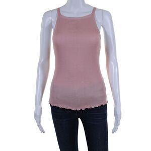 Flannel Womens Ribbed Lettuce Hem Square Neck Pullover Tank Top Pink Size M/L